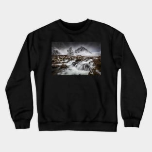 Buachaille Etive Mor Mountain and Coupall River Falls in the Snow Crewneck Sweatshirt